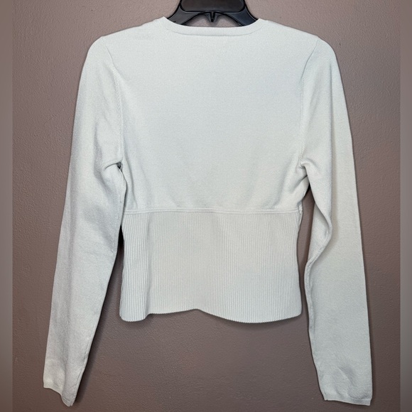 Babaton Sculpt Knit Empire Longsleeve Rib Knit Corset Top in Matte Pearl Size L - Picture 11 of 16